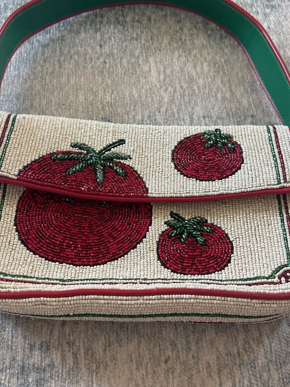 Staud Tommy Beaded Tomato Motif Shoulder Bag - Cream & Red Authentic - Picture 2 of 7